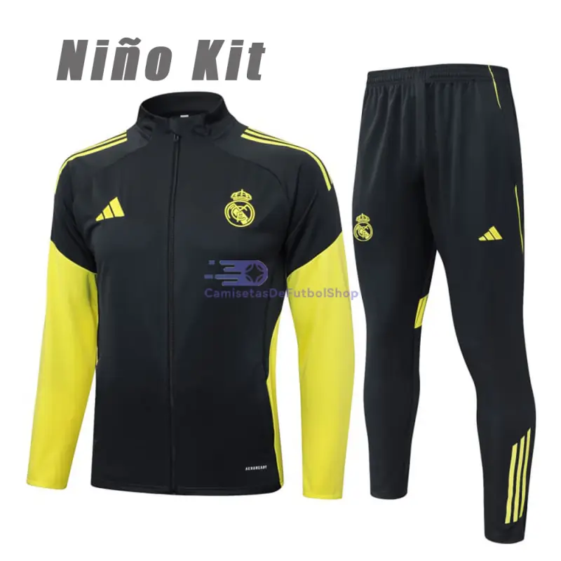 Chandal Real Madrid 2025/2026 Niño Gris Oscuro/Amarillo