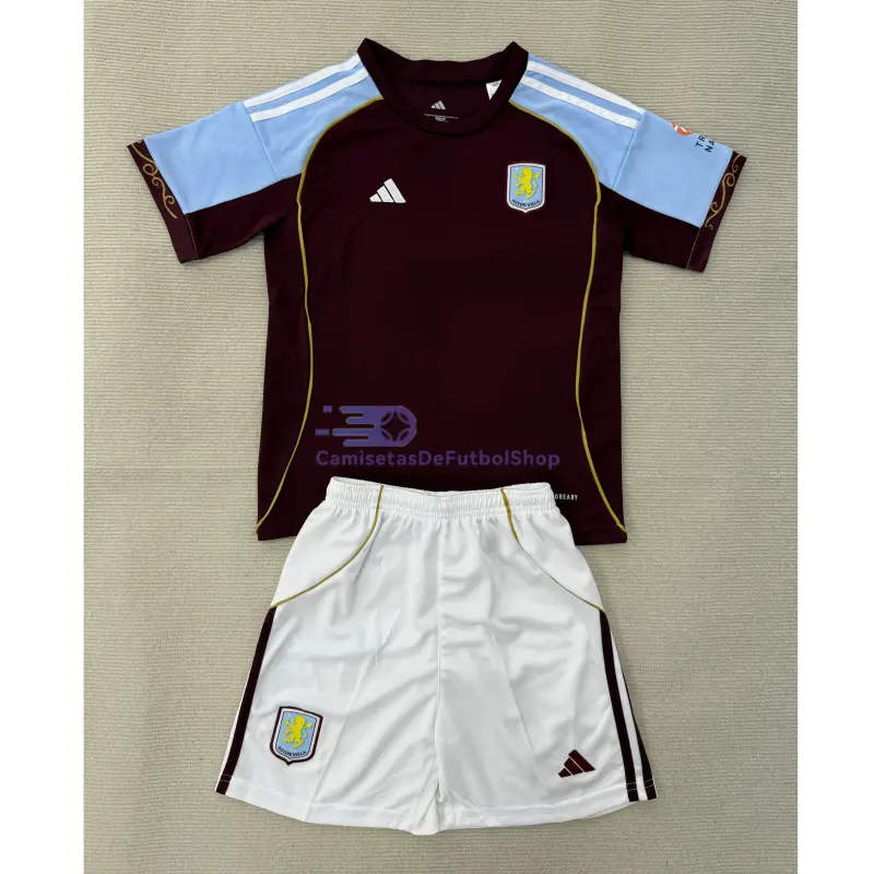 Camiseta Aston Villa 2025/2026 1ª Equipación Rojo Oscuro Niño Kit