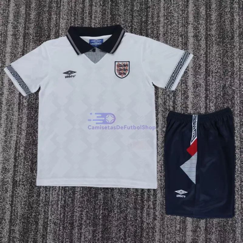 Camiseta Inglaterra 1990 1ª Equipación Retro Blanco Niño Kit