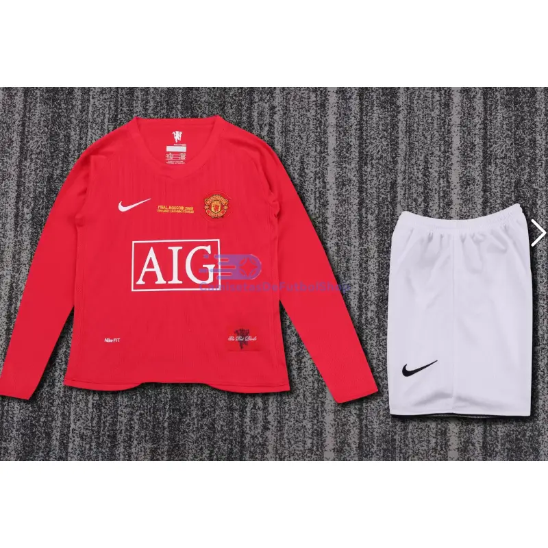 Camiseta Manchester United 2007/08 1ª Equipación Retro ML Rojo Niño Kit	