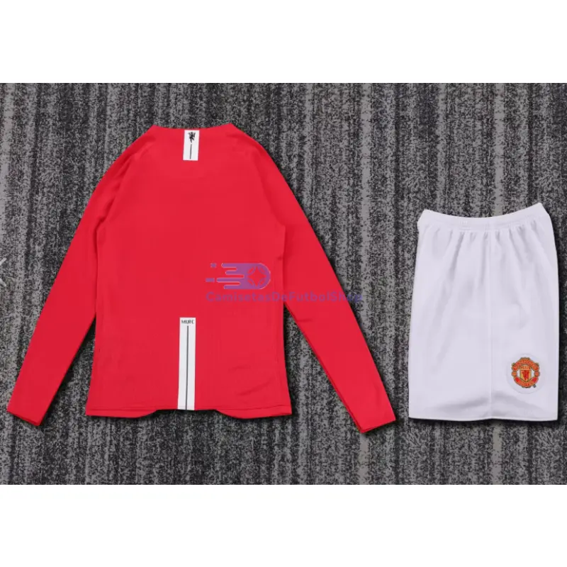 Camiseta Manchester United 2007/08 1ª Equipación Retro ML Rojo Niño Kit	