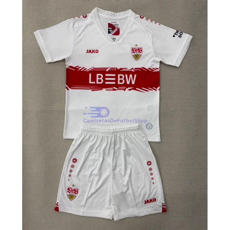 Camiseta VfB Stuttgart 2025/2026 1ª Equipación Blanco Niño Kit