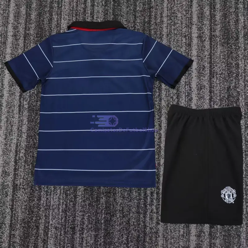 Camiseta Manchester United 1999/00 2ª Equipación Retro Azul Oscuro Niño Kit