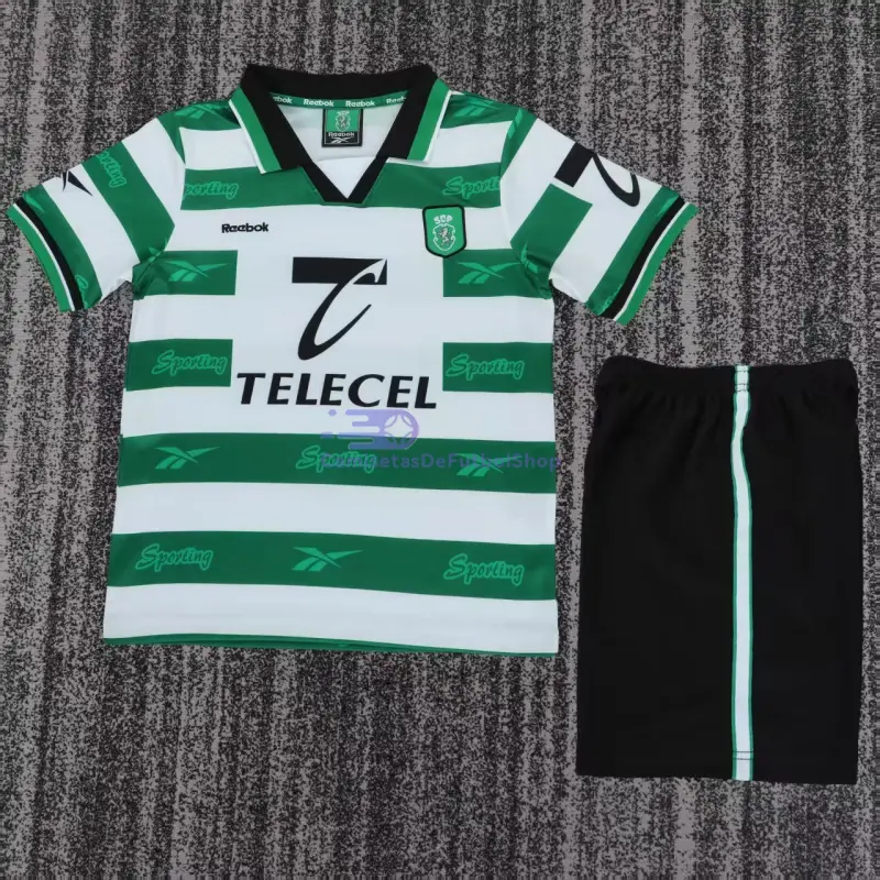 Camiseta Sporting Lisboa 1999/00 1ª Equipación Retro Verde/Blanco Niño Kit