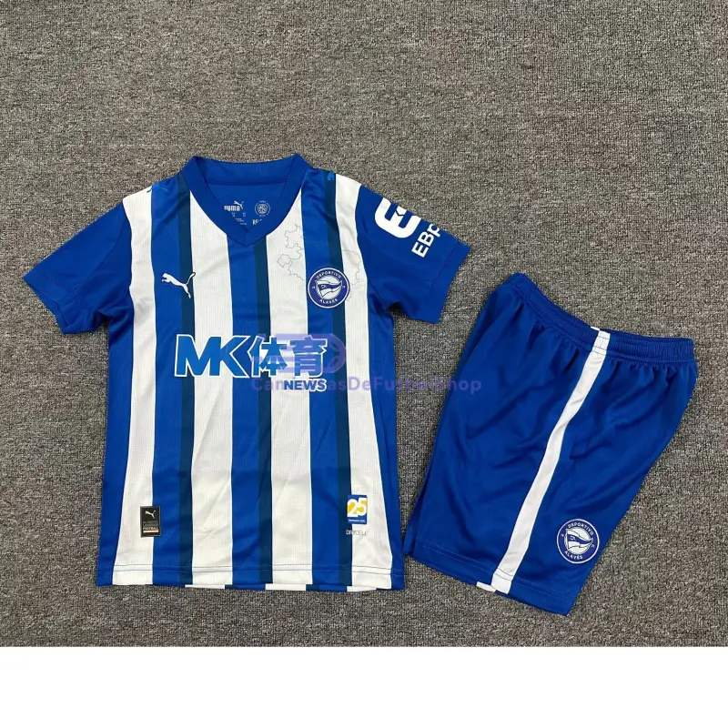 Camiseta Alavés 2025/2026 1ª Equipación Azul/Blanco Niño Kit con Parche La Liga