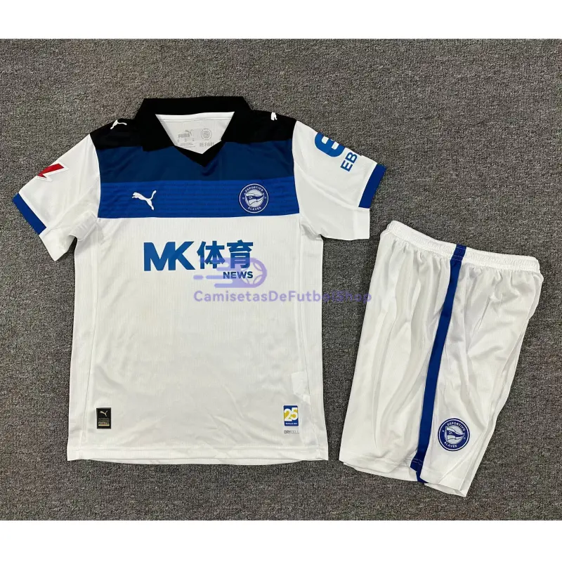 Camiseta Alavés 2025/2026 2ª Equipación Blanco/Azul Niño Kit con Parche La Liga
