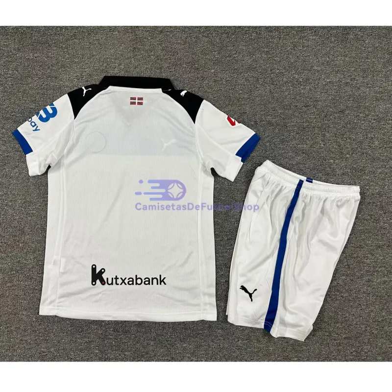 Camiseta Alavés 2025/2026 2ª Equipación Blanco/Azul Niño Kit con Parche La Liga