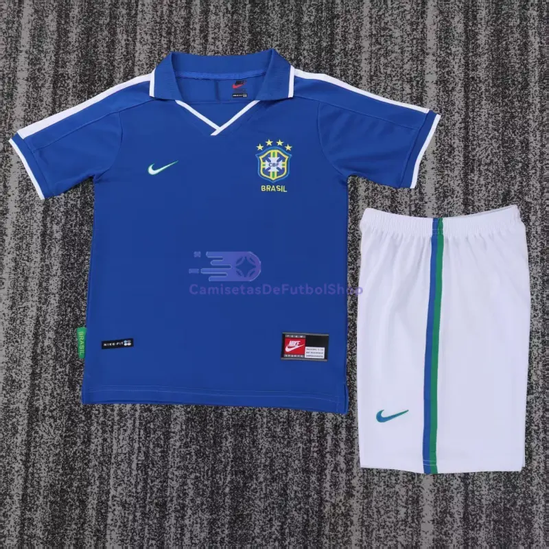 Camiseta Brasil 1997 2ª Equipación Retro Azul Niño Kit