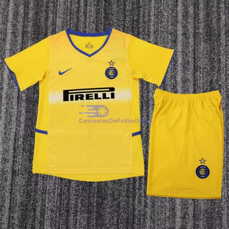 Camiseta Inter de Milan 2002/03 3ª Equipación Retro Amarillo Niño Kit