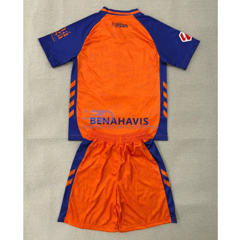 Camiseta Málaga CF 2025/2026 3ª Equipación Naranja/Azul Niño Kit