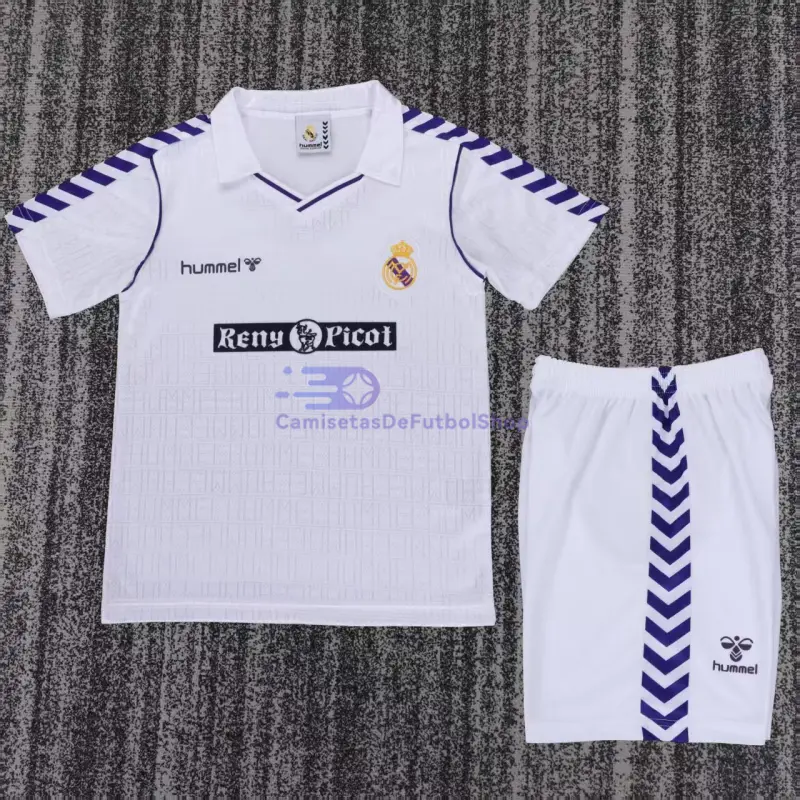 Camiseta Real Madrid 1988/90 1ª Equipación Retro Blanco Niño Kit