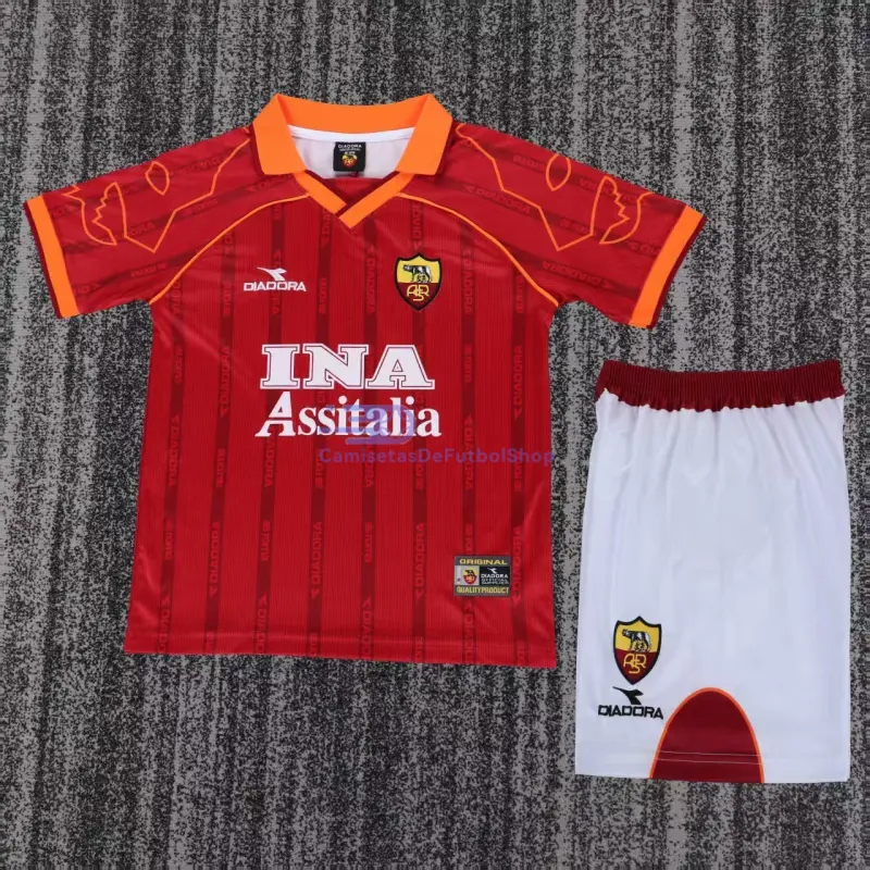 Camiseta AS Roma 1999/00 1ª Equipación Retro Rojo Niño Kit