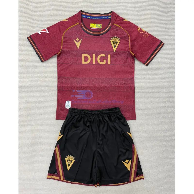 Camiseta Cadiz 2025/2026 2ª Equipación Rojo Oscuro Niño Kit con Parche La Liga