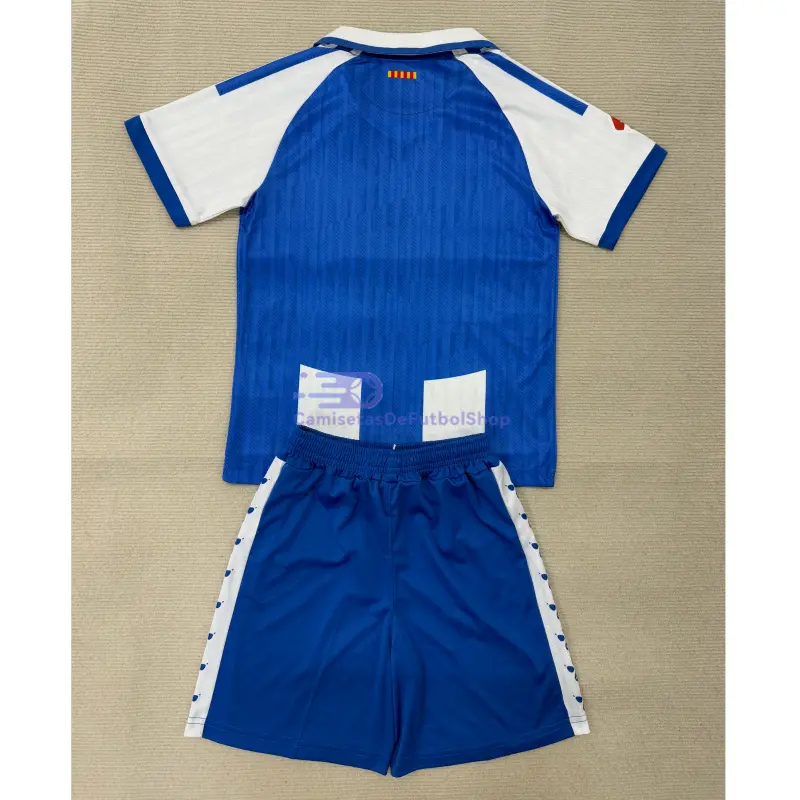 Camiseta Espanyol 2025/2026 1ª Equipación Azul/Blanco Niño Kit con Parche La Liga  