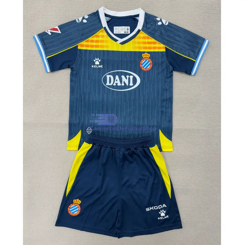 Camiseta Espanyol 2025/2026 3ª Equipación Azul Marino Niño Kit con Parche La Liga