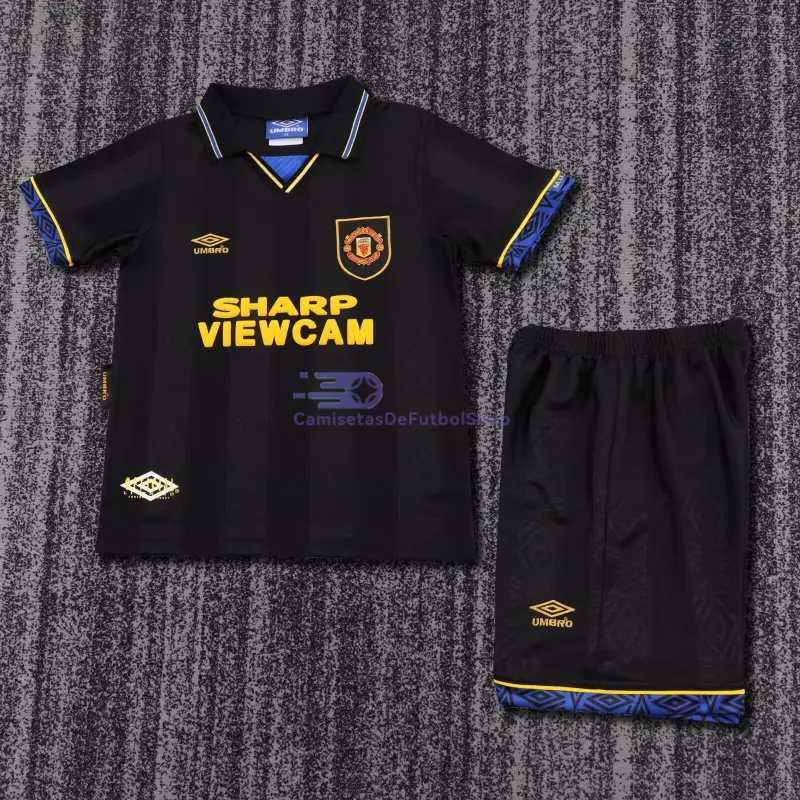 Camiseta Manchester United 1993/94 1ª Equipación Retro Negro Niño Kit