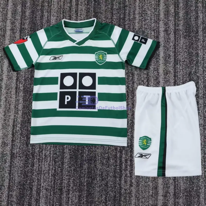Camiseta Sporting Lisboa 2003/04 1ª Equipación Retro Verde/Blanco Niño Kit