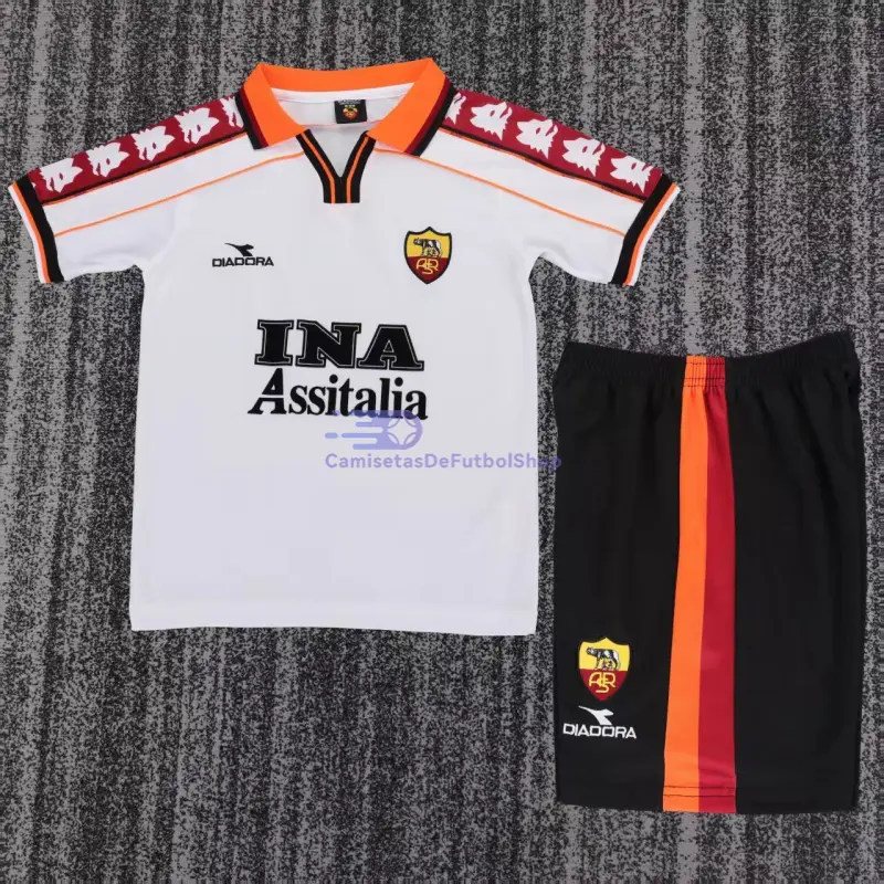 Camiseta AS Roma 1998/99 2ª Equipación Retro Blanco Niño Kit