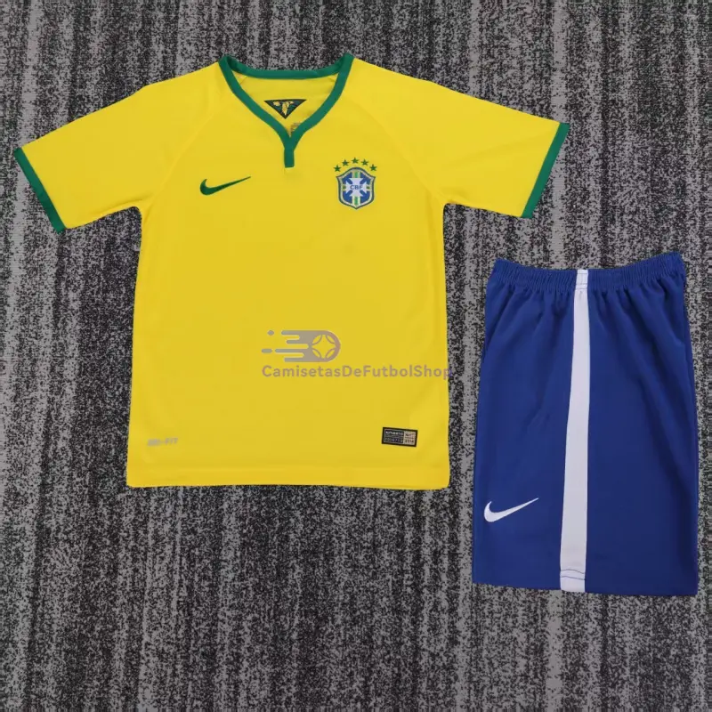 Camiseta Brasil 2014 1ª Equipación Retro Amarillo Niño Kit