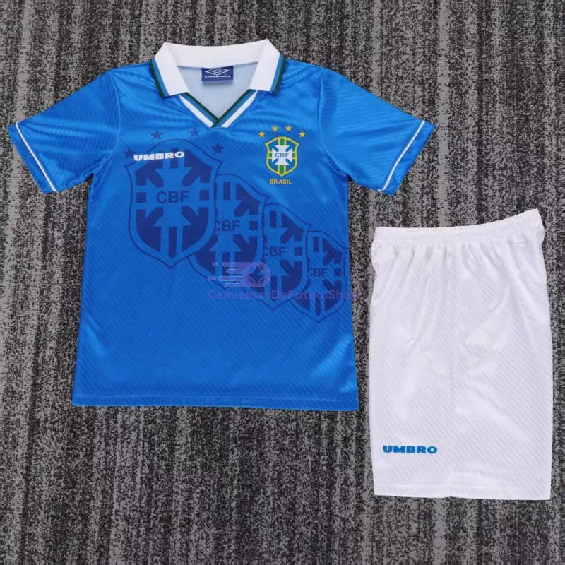 Camiseta Brasil 1996 2ª Equipación Retro Azul Niño Kit