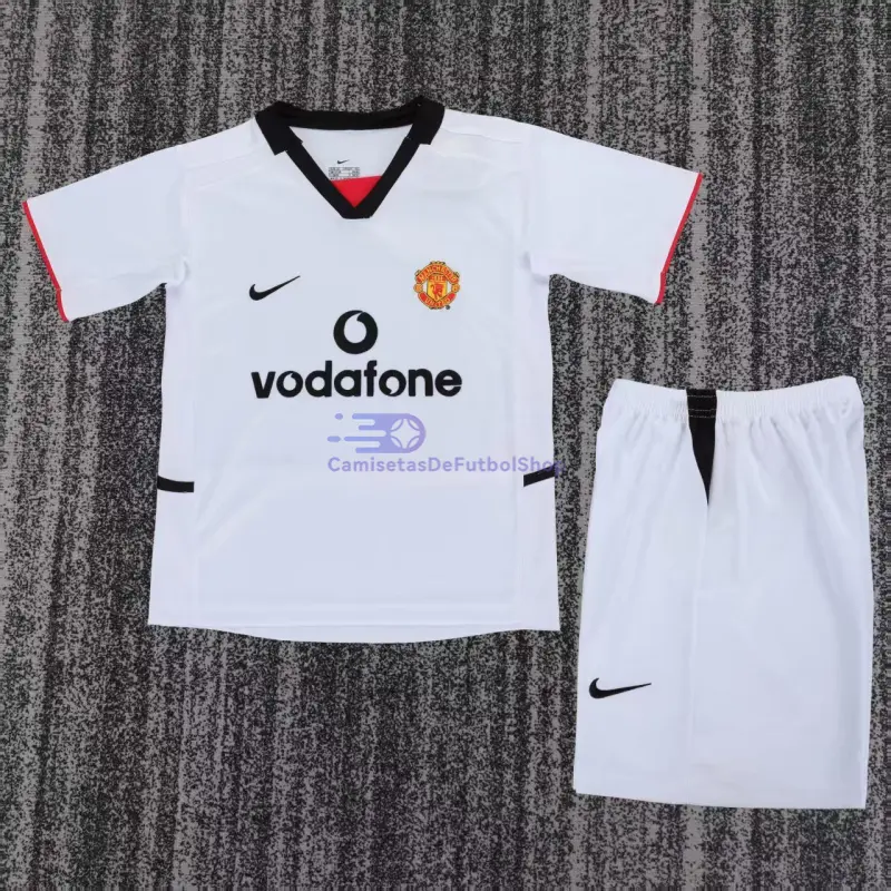 Camiseta Manchester United 2002/03 2ª Equipación Retro Blanco Niño Kit