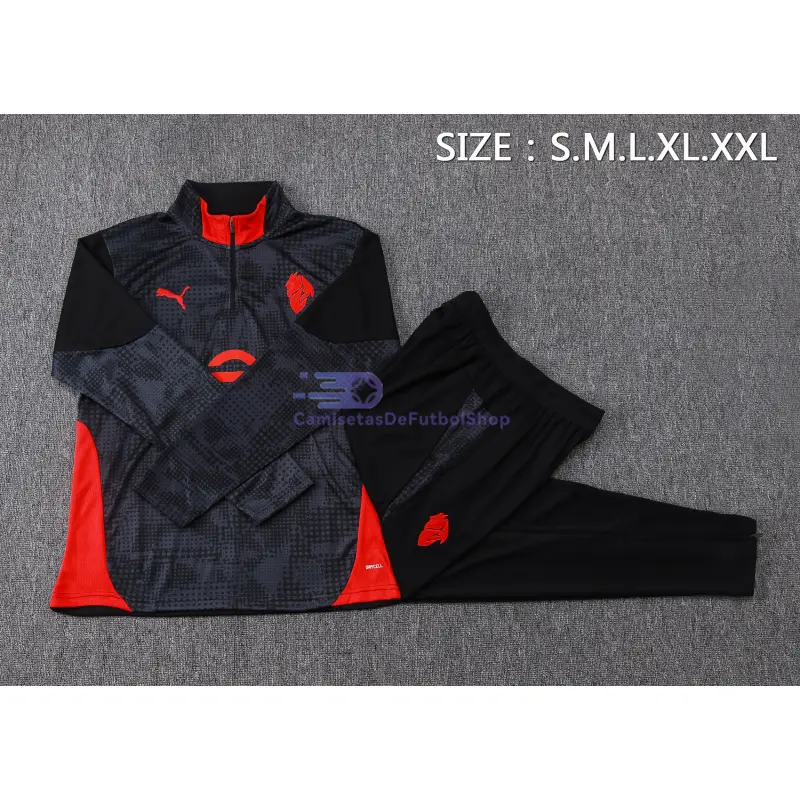 Sudadera De Entrenamiento AC Milan 2025/2026 Kit Negro/Rojo con Estampado