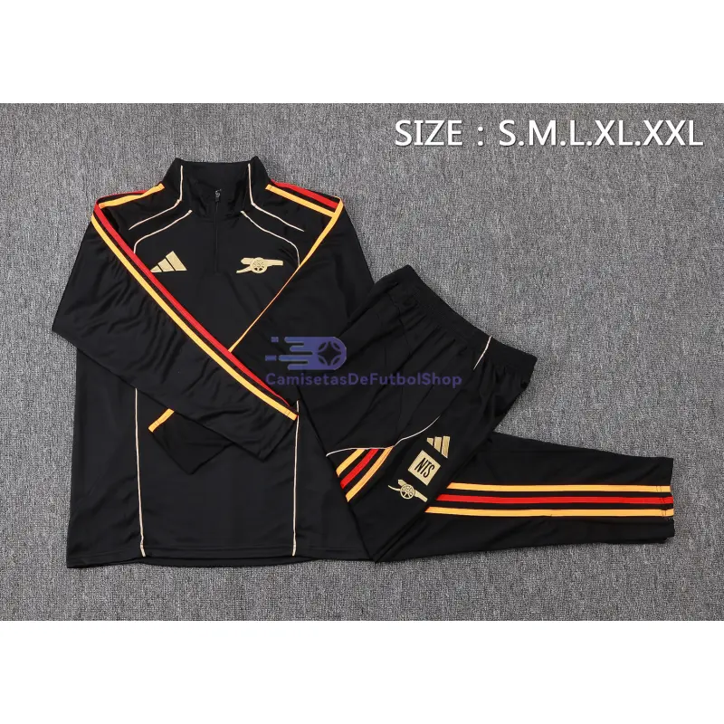 Sudadera De Entrenamiento Arsenal 2025/2026 Kit Negro Versión Retro