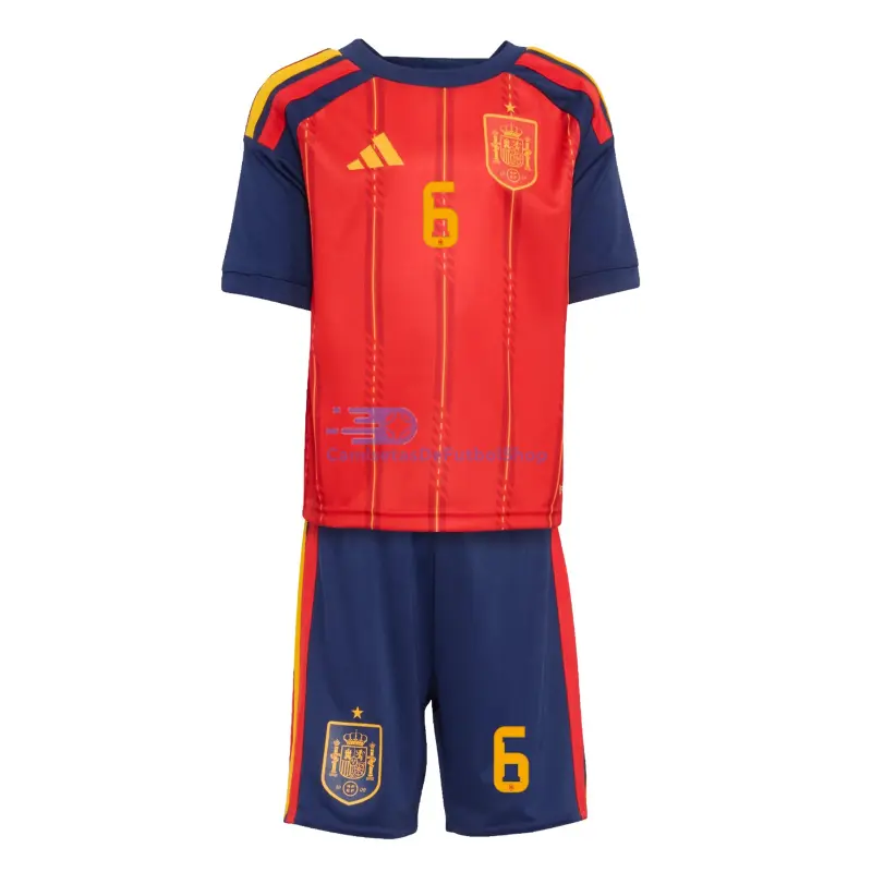 Camiseta Merino 6 España 2026 1ª Equipación Rojo/Azul Niño Kit