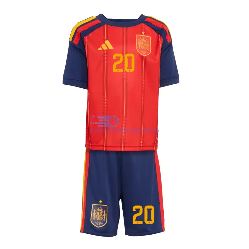 Camiseta Pedri 20 España 2026 1ª Equipación Rojo/Azul Niño Kit