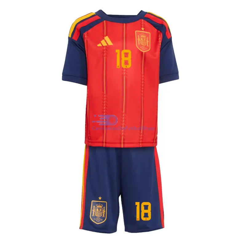 Camiseta Zubimendi 18 España 2026 1ª Equipación Rojo/Azul Niño Kit
