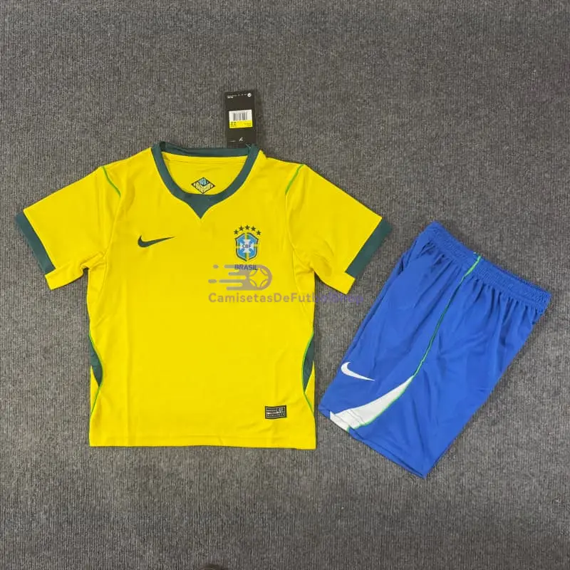 Camiseta Brasil 2026 1ª Equipación Mundial Amarillo Niño Kit