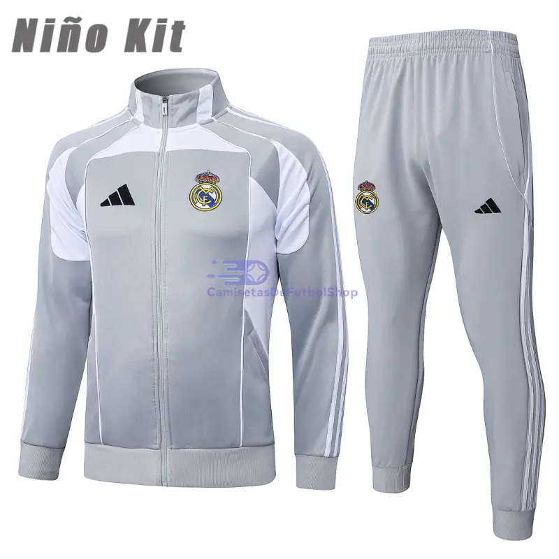 Chandal Real Madrid 2025/2026 Niño Gris/Blanco