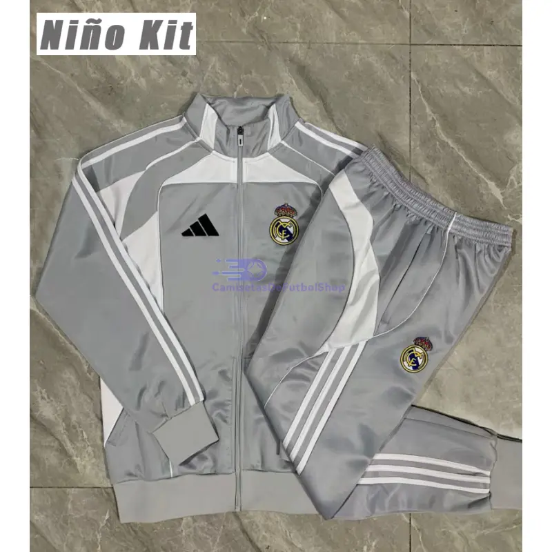 Chandal Real Madrid 2025/2026 Niño Gris/Blanco