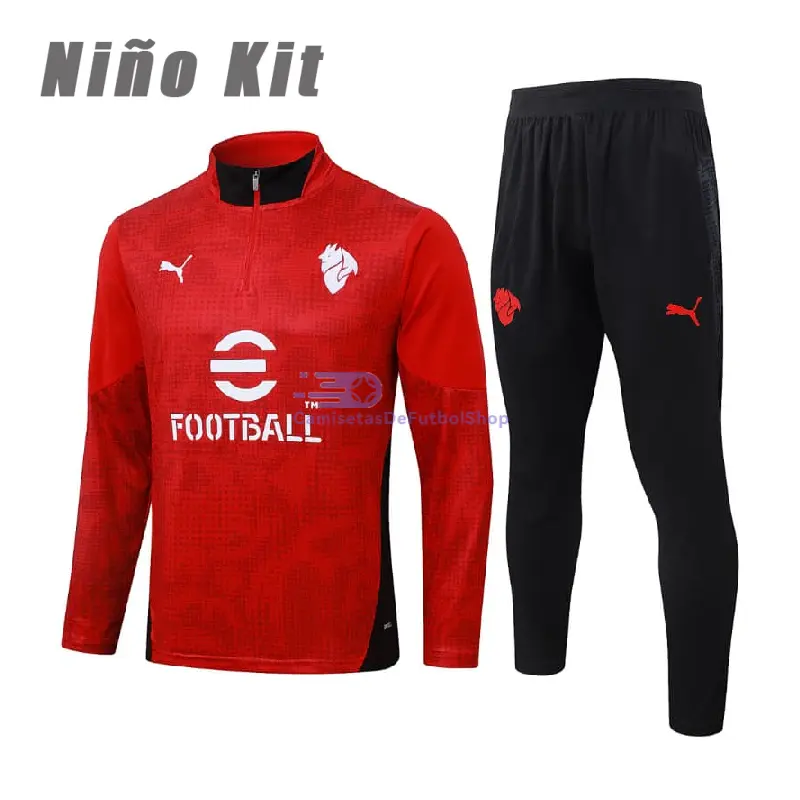 Sudadera De Entrenamiento AC Milan 2025/2026 Niño Kit Rojo/Blanco con Estampado