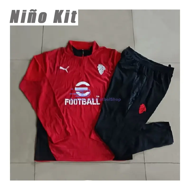 Sudadera De Entrenamiento AC Milan 2025/2026 Niño Kit Rojo/Blanco con Estampado