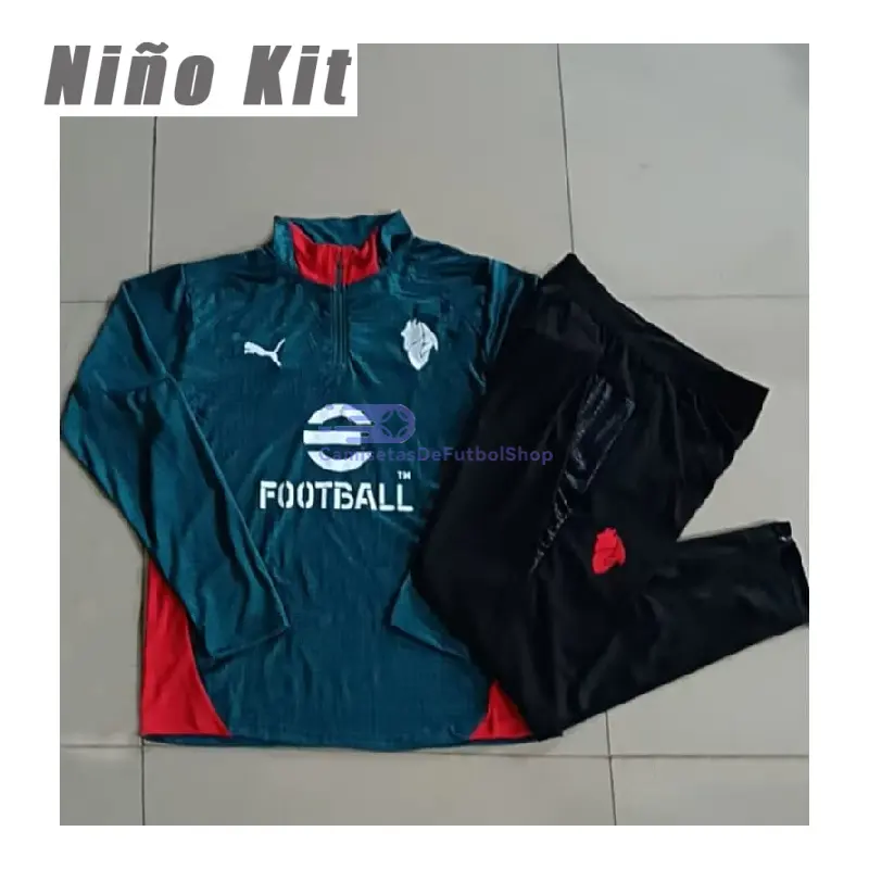 Sudadera De Entrenamiento AC Milan 2025/2026 Niño Kit Verde Oscuro con Estampado