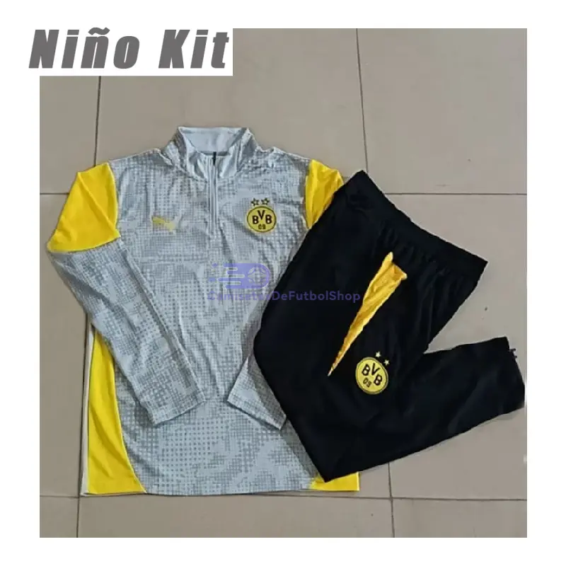 Sudadera De Entrenamiento Borussia Dortmund 2025/2026 Niño Kit Gris Claro/Amarillo