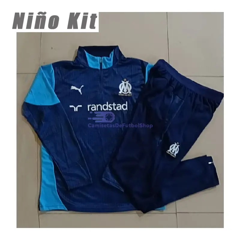 Sudadera De Entrenamiento Olympique Marsella 2025/2026 Niño Kit Azul Marino