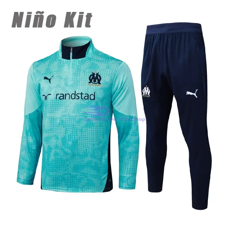 Sudadera De Entrenamiento Olympique Marsella 2025/2026 Niño Kit Azul Verdoso