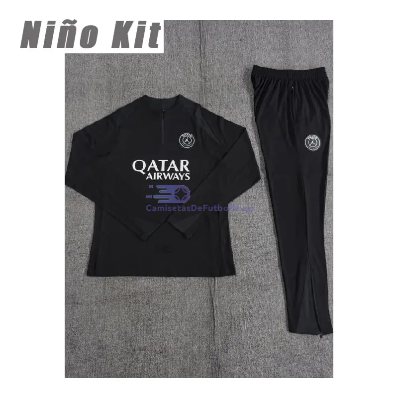 Sudadera De Entrenamiento PSG 2025/2026 Niño Kit Negro/Blanco (EDICIÓN JUGADOR)
