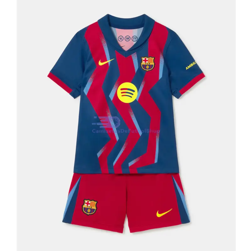 Camiseta Barcelona 2025/2026 4ª Equipación Azul/Rojo Niño Kit