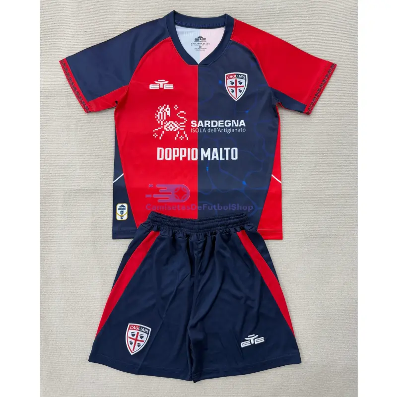 Camiseta Cagliari Calcio 2025/2026 1ª Equipación Rojo/Azul Niño Kit