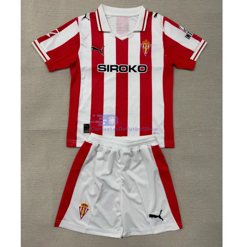 Camiseta Sporting de Gijón 2025/2026 1ª Equipación Niño Kit con Parche La Liga