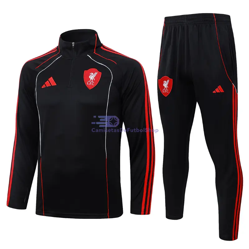 Sudadera De Entrenamiento Liverpool 2025/2026 Kit Negro/Rojo Versión Retro