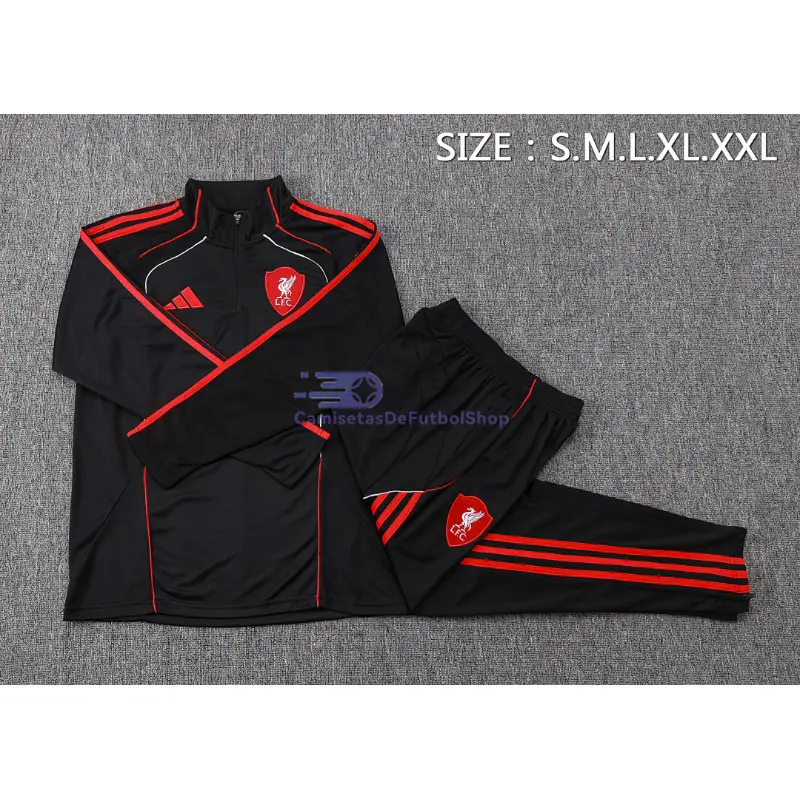 Sudadera De Entrenamiento Liverpool 2025/2026 Kit Negro/Rojo Versión Retro