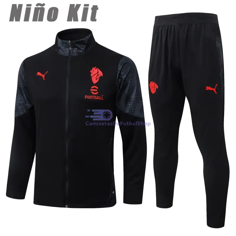 Chandal AC Milan 2025/2026 Niño Negro con Estampado en Manga