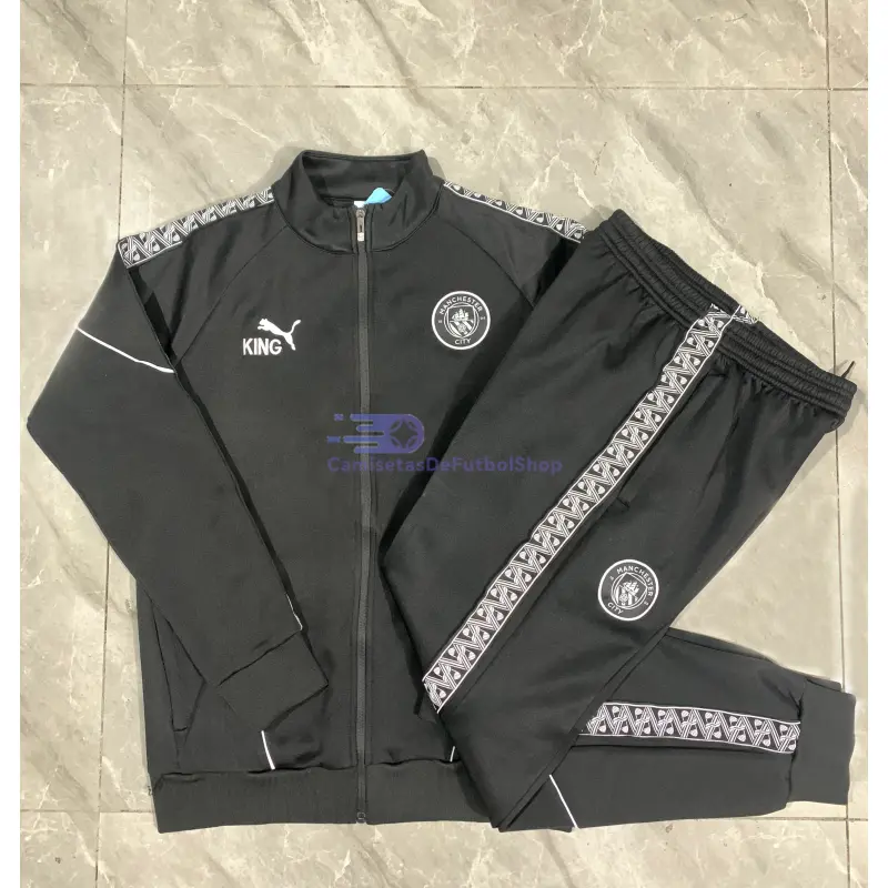 Chandal Manchester City 2025/2026 Niño Negro con Estampado en Manga