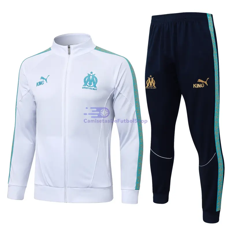 Chandal Olympique Marsella 2025/2026 Blanco con Estampado en Manga