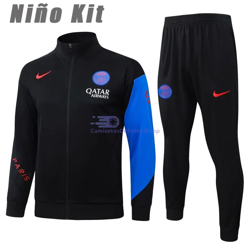 Chandal PSG 2025/2026 Niño Negro con Manga Azul