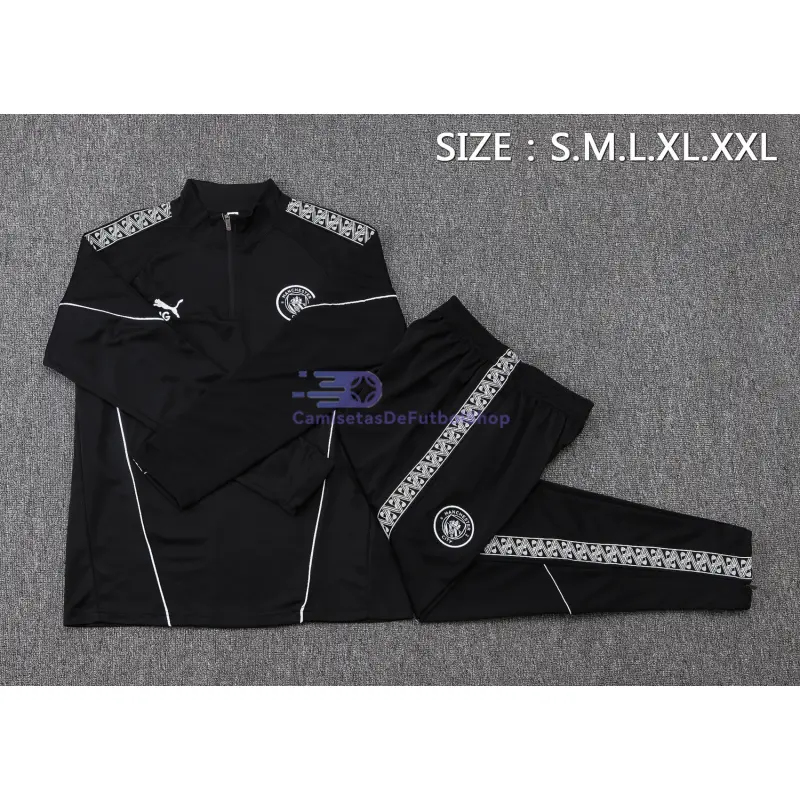 Sudadera De Entrenamiento Manchester City 2025/2026 Kit Negro con Estampado en Manga